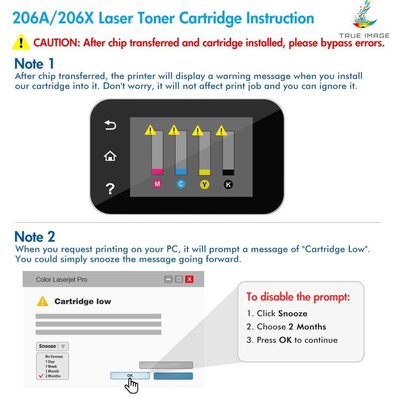TRUE IMAGE Compatible Toner Cartridges Replacement for HP 206X 206A High Yield for HP Color Pro MFP M283fdw M283cdw M255dw M283 M255 Printer W2110A W2110X (No Chip -Black Cyan Yellow Magenta, 4-Pack) - Image 5